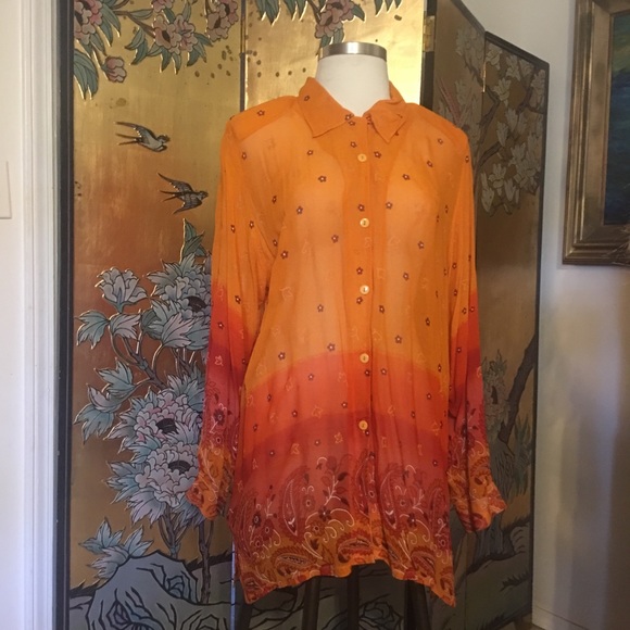 Ashley Stewart Tops - LONG SHIRT-Semi Sheer/ Orange W/multiple shades